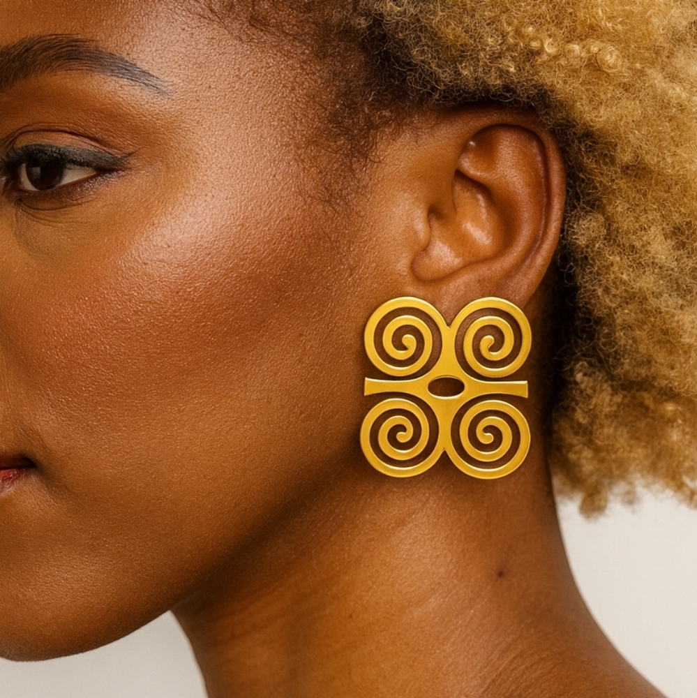 Large Dwennimmen Adinkra Symbol Stud Earrings African Ethnic Jewelry